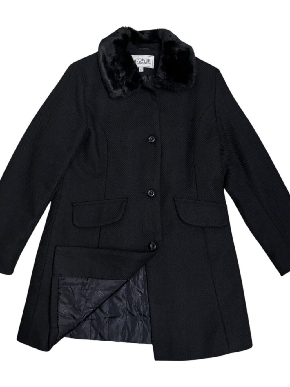 LONDON FOG TOWER Wool Faux Fur Winter Business Casual Pea Coat Womens Large